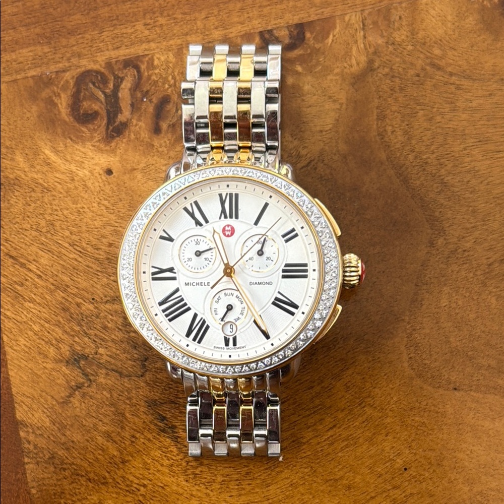 Authentic Michele Serein Gold & Silver Diamond Watch